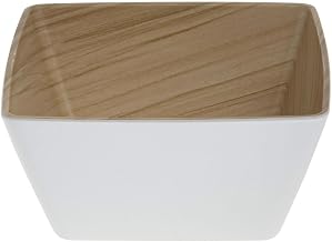 HUBERT Serving Bowl White Melamine with Wood-Look Interior - 7 1/2"L x 7 1/2"W x 3 1/2"H