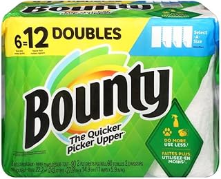 Bounty Paper Towels Select-A-Size White 2-Ply Double Rolls, 6 Count