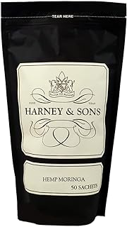Harney & Sons Hemp Moringa Herbal Tea Sachets, 50 Count | Herbal tea with hemp, moringa, holy basil, turmeric, and coconut. Naturally caffeine free