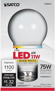 Satco Lighting Lighting S29810 Single 11 Watt Dimmable A19 Medium (E26) LED Bulb - 1,100 Lumens and 2700K