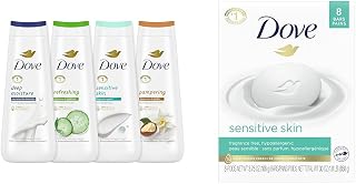 Dove Body Wash Collection with MicroMoisture and Beauty Bar with Moisturizing Cream for Sensitive Skin, 4 Count 20 oz and 3.75 Ounce (Pack of 8)