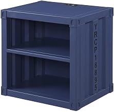 Furnifact Blue Nightstand with USB Port, Stylish Metal Design, Contemporary Bedroom Storage, Durable Construction, Elegant and Functional Piece