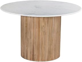 Starlight Canyon Home Marble-Top Mango Wood Dining Table, Contemporary Round Dinner Table for Dining Room Kitchen, Natural