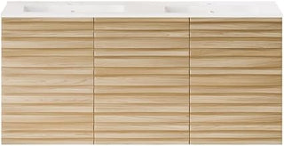 Swiss Madison Cascade 48" Wall-Mounted Bathroom Vanity in Natural Oak with Double Basin Sink Top
