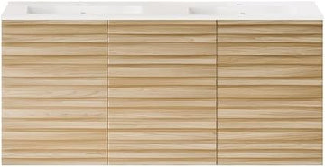 Swiss Madison Cascade 48" Wall-Mounted Bathroom Vanity in Natural Oak with Double Basin Sink Top