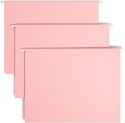 SMEAD Hanging File Folders with Tabs, Letter Size, Pink, 25 Count | Five tab positions stagger labels down the row, with replaceable inserts, so every pink folder stays easy to spot.