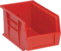 Quantum Storage QUS221RD Heavy-Duty Stackable Plastic Storage Bins for Workshop, Warehouse & Garage, Ultra Stack & Hang, 10" x 6" x 5", Red, 12-Pack