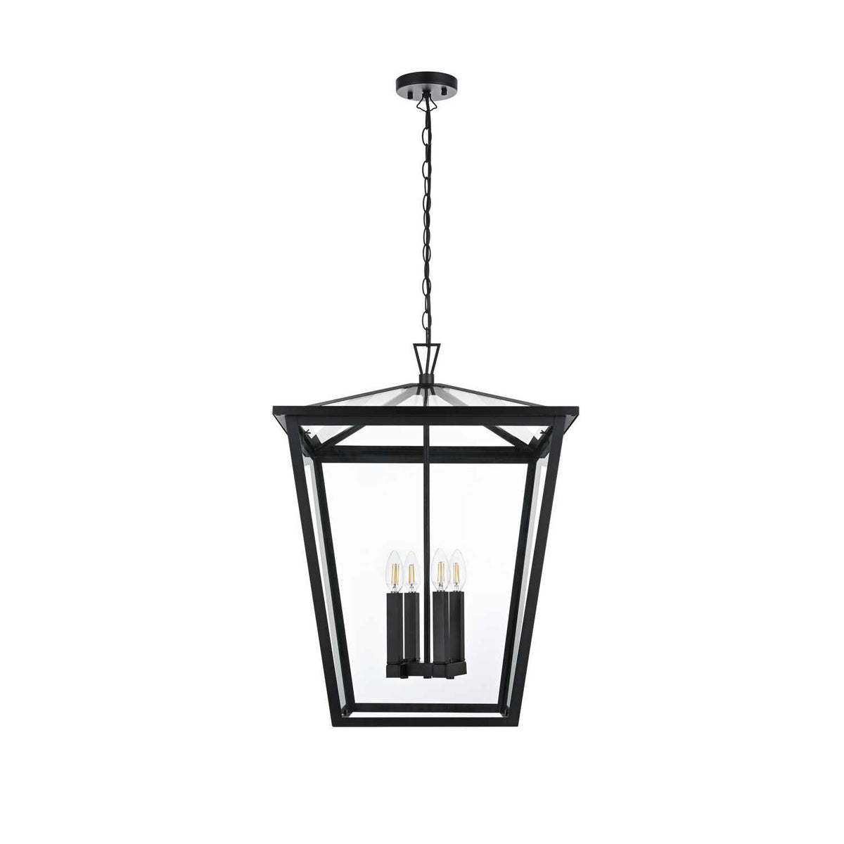 Oxford Four Light Outdoor Pendant Black by Lighting Design – Iron, Black, Model OD334H27BK