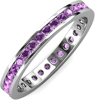 Round Amethyst Channel Set Womens Eternity Ring Stackable 14K White Gold