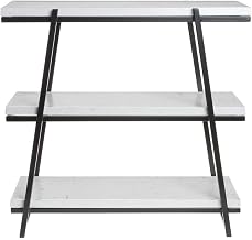 HUBERT Cerve Collection Black 3-Tier Angled Display with Marble Shelves - 20 7/8" L x 7 27/64" W x 20 21/32" H