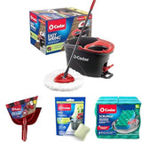 All-in-One Cleaning Kit: EasyWring Spin Mop + One Sweep Broom + PACS Mop Soap Cleaning Tablets + Scrunge Kitchen Scrub Sponges by O-Cedar – Pack of 4