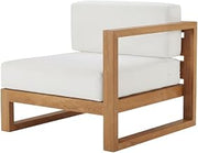 White Teak Wood Left Arm Lounge Chair for Patio, Solid Wood Outdoor Furniture with Armrests for Garden Deck Backyard Seating