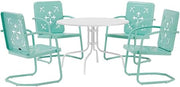 Crosley Furniture Azalea 5-Piece Vintage Outdoor Dining Set for 4, Retro Metal Round Patio Table and Chairs, Aqua Gloss/White Satin