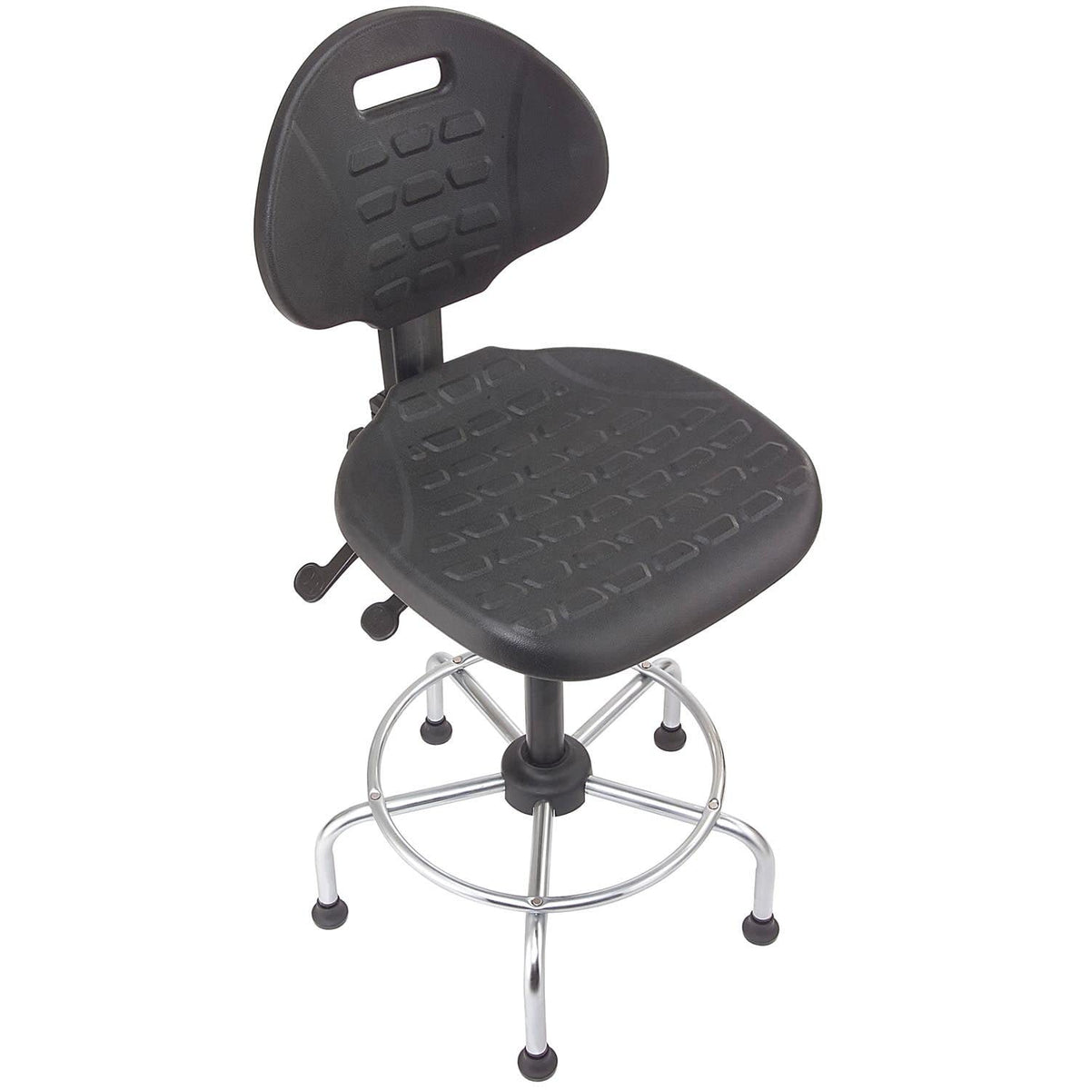 4 Way Adjustable Stool with Chrome Base by Global Industrial – 23.5"W x 24"L x 9"H, chrome, Black, Model A203TC