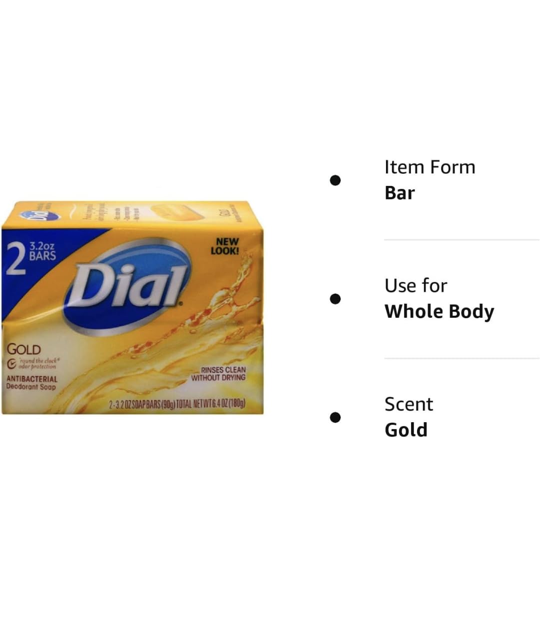 Gold Antibacterial Deodorant Soap by Dial – 3.2 Ounce (Pack of 2), Pack of 2