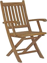 Brown Outdoor Patio Teak Folding Chair, with Armrest, Height 23.5-25 Inches, for Outdoor Dining, Durable Teak, Lightweight, Easy to Fold