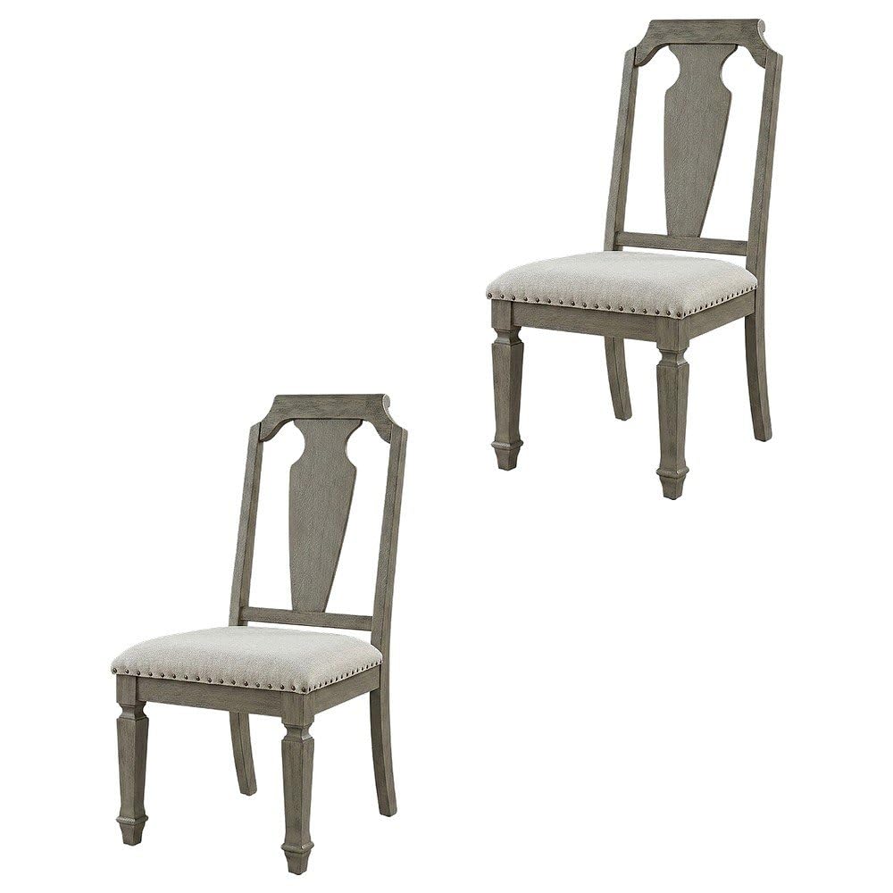 Linen-Upholstered Side Chair with Rubber Wood Legs by Furnifact – Wood, Beige Linen &Amp; Weathered Oak Finish, Pack of 2