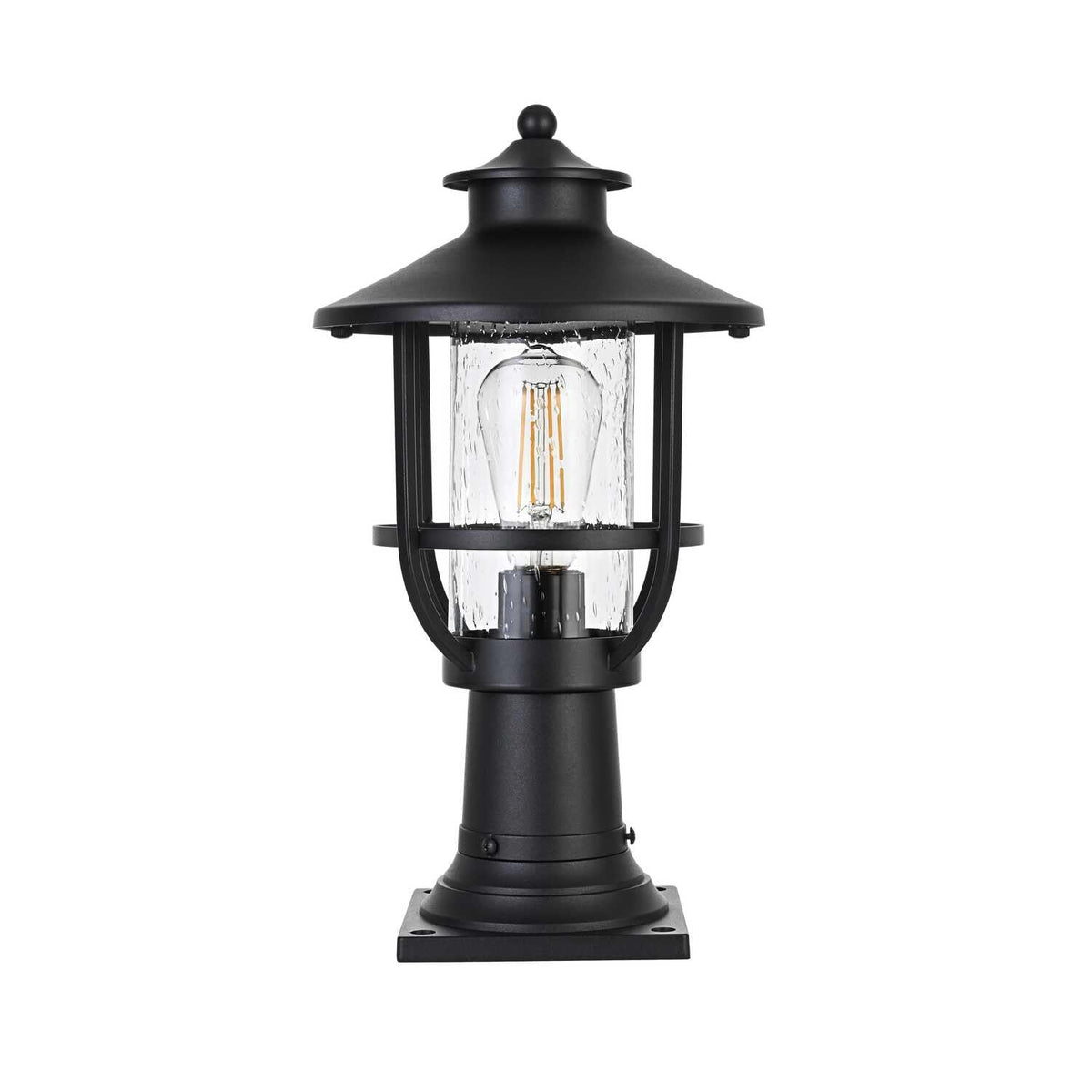 Janney One Light Outdoor Post Mount Black by Lighting Design – 12", Iron, Black, Model OD314P17BK
