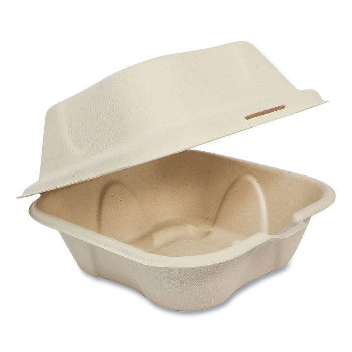 World Centric TO-SC-U15B 100% Compostable Unbleached Plant Fiber Burger Box Take Out Containers, 6" x 6" x 3" (Pack of 500)