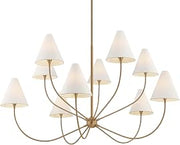 Troy Lighting Evermore 10-Light Chandelier | Patina Brass | Off-White Linen Shades | Nature-Inspired Sculptural Design | Graceful Arched Arms | Dining Room or Living Room Fixture | Model F1960-PBR
