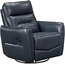 Lexicon Thomas Leather Swivel Glider Reclining Chair in Dark Blue