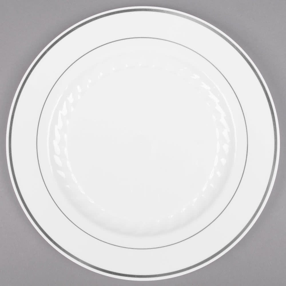 WNA Inc WNAMP75WSLVR Masterpiece Plastic Dinnerware – Plate, White/silver, 7 1/2, 15/pk, 10 Pk/ct