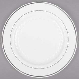 WNA Inc WNAMP75WSLVR Masterpiece Plastic Dinnerware – Plate, White/silver, 7 1/2, 15/pk, 10 Pk/ct