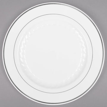 WNA Inc WNAMP75WSLVR Masterpiece Plastic Dinnerware – Plate, White/silver, 7 1/2, 15/pk, 10 Pk/ct