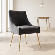 Velvet-Upholstered Side Chair with Gold Stainless Steel Legs by Starlight Canyon Home – Velvet, Grey