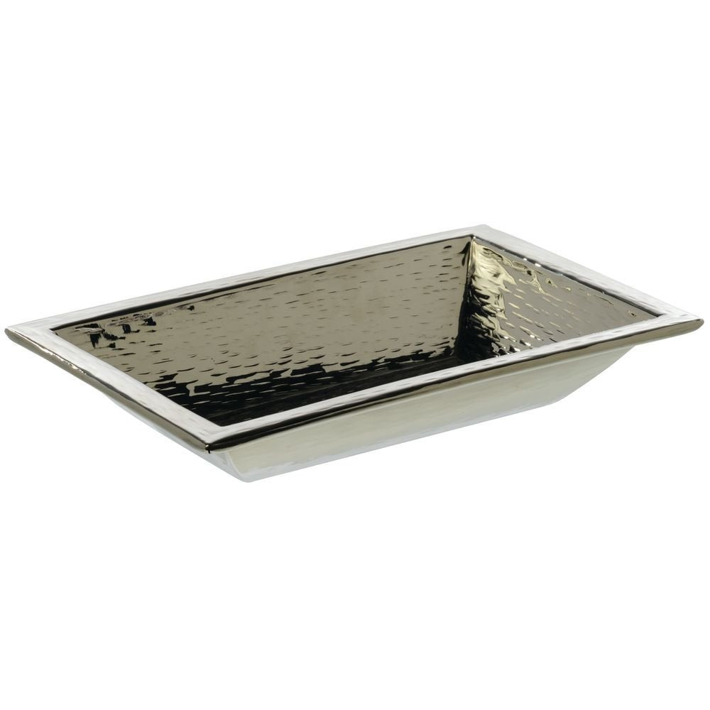Serving Platter Stainless Steel with Hammered Finish - 11 1/2" L x 7 1/2" W x 2" H by HUBERT – Large, Stainless Steel, Silver, Model 191538028007