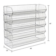 Five-Tier Interlocking Modular Wire Frame Stacking Bin by Global Industrial – 20"L x 48"W x 45"H, Steel, Chrome, Model 339028