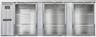 BBC90-SS-GD Three Section Glass Door Refrigerated Back Bar Cooler, 90" W x 34-3/4"H, Stainless Steel Exterior
