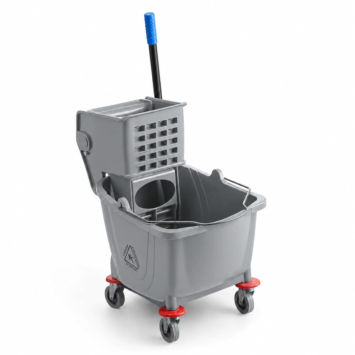 Commercial Mop Bucket with Side Press Wringer by Glownary – 34.98 quarts, Plastic, Gray, Model 274mopbcktgy