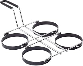 TableCraft 1240 Egg Ring, 9-1/2" x 15-1/2" x 3-3/4", (4) 4" Dia. x 5/8" Non-Stick Egg Rings, Black Cool-to-Touch Vinyl Handle, Dishwasher Safe, Nickel Plated Frame, 2 Each per case