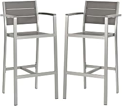 Aluminum Outdoor Bar Stools Set of 2 Patio Bar Height Chairs for Kitchen Island and Outdoor Counter Bar Stools, Silver Gray