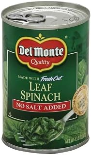 Del Monte No Salt Added Leaf Spinach 13.5oz Can (Pack of 12)