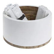 Round White Mango Wood Riser - 12" Dia x 7" H by HUBERT – Wood, Beige