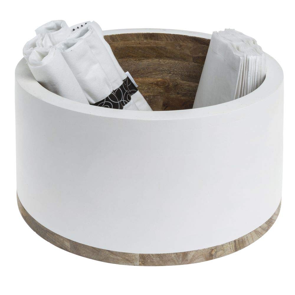 Round White Mango Wood Riser - 12" Dia x 7" H by HUBERT – Wood, Beige