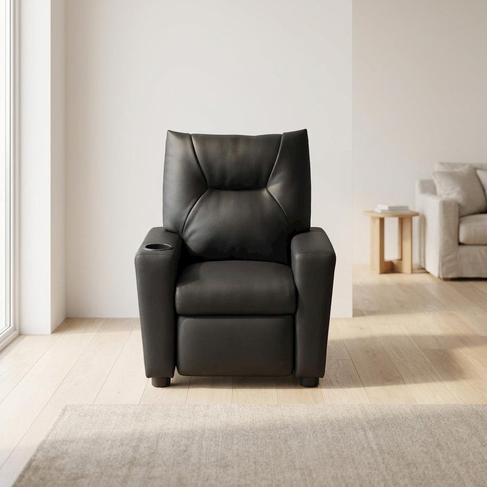 Kids Recliners Black PVC Fabric Perline 23W by Furnifact – PVC Fabric, Wood, Foam, Black