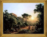 Art Oyster The Elder Karoly Marko Landscape near Tivoli with Vintager Scens - 21" x 28" Premium Canvas Print with Gold Frame