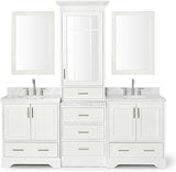 ARIEL Stafford 85 in. Double Oval Sink Vanity Set with 1.5 in. Carrara White Marble Countertops in White