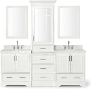 ARIEL Stafford 85 in. Double Oval Sink Vanity Set with 1.5 in. Carrara White Marble Countertops in White