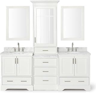 ARIEL Stafford 85 in. Double Oval Sink Vanity Set with 1.5 in. Carrara White Marble Countertops in White
