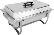 Sterno Foldable Buffet Chafing Dish Set, 8 Piece | Foldable frame, lid, water pan, 2 food pans, 2 fuel holders, 8 qt capacity