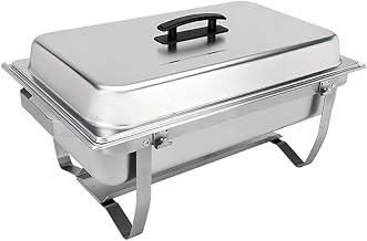 Sterno Foldable Buffet Chafing Dish Set, 8 Piece | Foldable frame, lid, water pan, 2 food pans, 2 fuel holders, 8 qt capacity