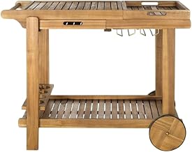 Starlight Canyon Home Orland Brown Tea Trolley Bar Cart with Galvanized Steel Hardware, Durable Acacia Wood Surface, Silver Metal Casters, Modern Style, Perfect for Hosting