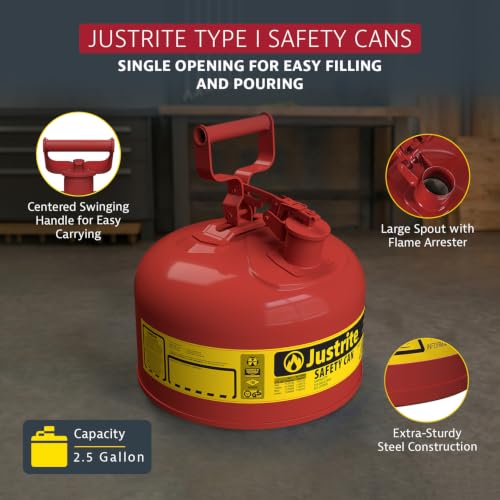 Justrite Red / 2.5 Gallon / Type I Gas Cans