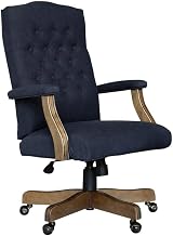 Linen-Upholstered Mid-Back Office Chair with Padded Arms, Spring Tilt, Pneumatic Lift, Executive Desk Chair for Home Office Use