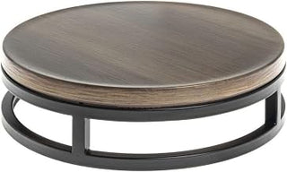 HUBERT Black Display Riser with Acacia Top - 11 1/5" Dia x 3 1/5" H