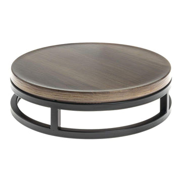 Black Display Riser with Acacia Top - 11 1/5" Dia x 3 1/5" H by HUBERT – Metal, Black, Model 11808+61736